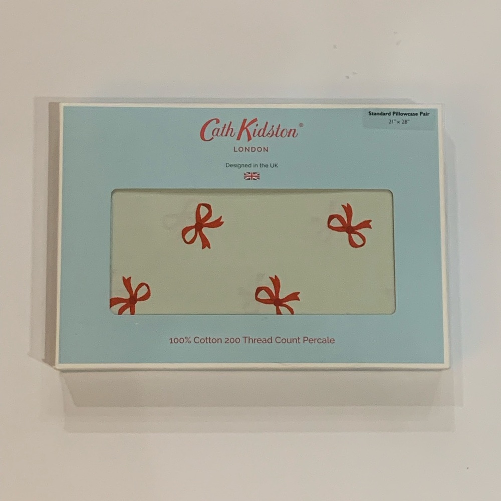 Cath Kidston London Bow Pillowcase Set - Ruby Sage, Percale cotton, 21"x28", NIB - Picture 10 of 10